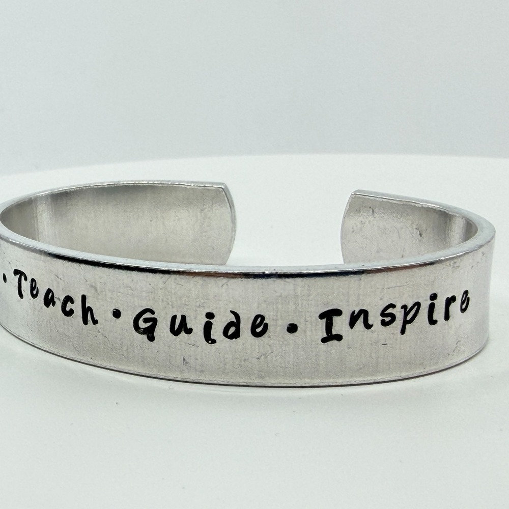 VTG Inspirational Silver Tone "Love Teach Guide Inspire" Engraved Cuff Bracelet